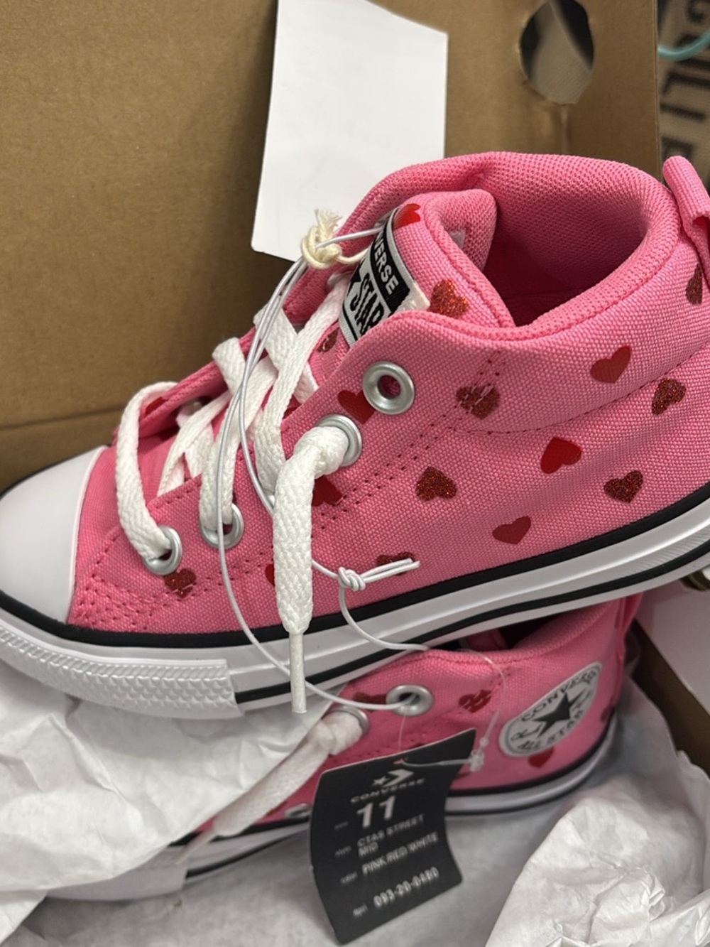 Converse Pink High-Top Sneakers with Red Heart Print